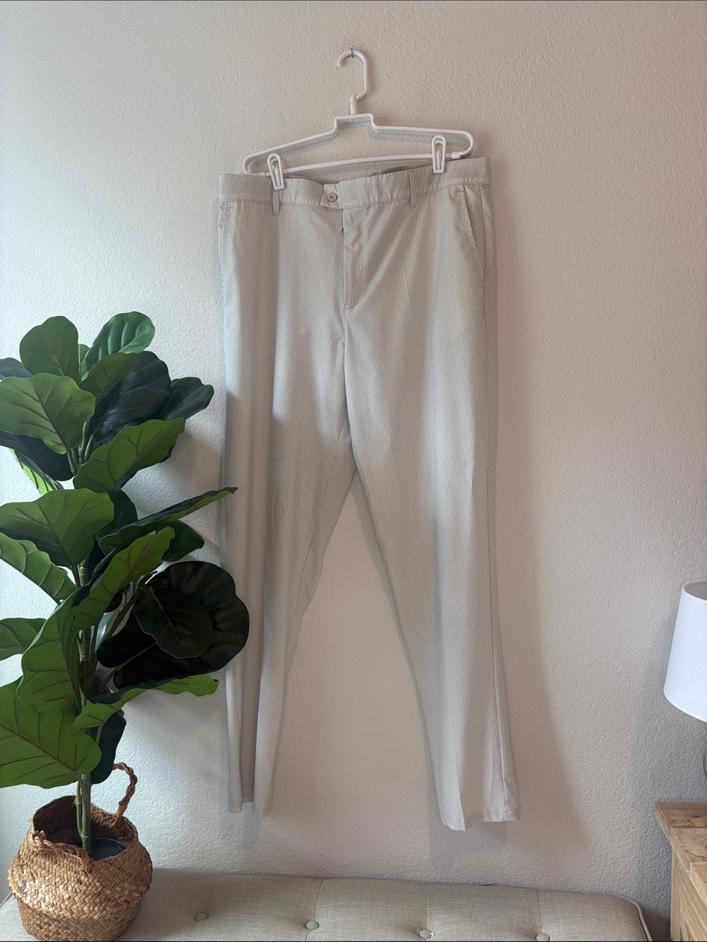 Men's Light Gray pin stripe chino golf Pants - Classic Straight Fit 36